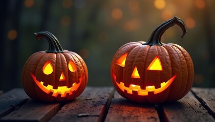 Fototapeta premium Halloween spirit with glowing jackolanterns