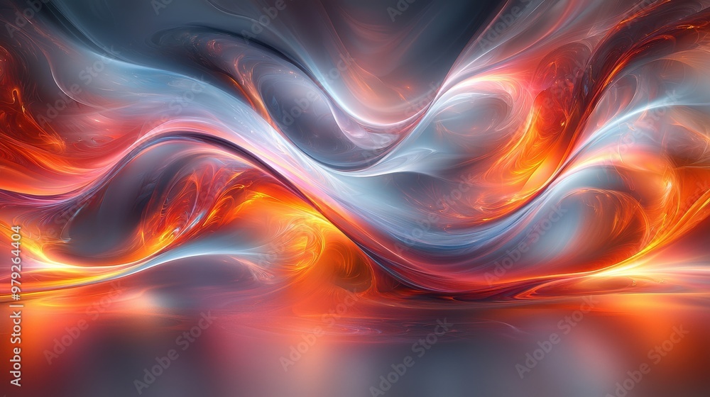 Poster vibrant abstract waves of orange and blue swirling in dynamic patterns create a mesmerizing visual e