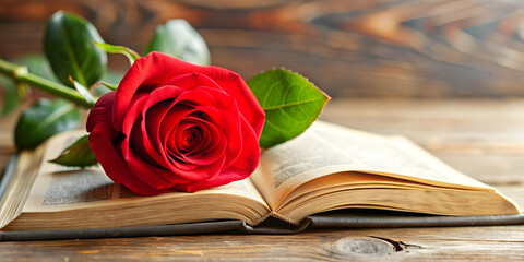 Beautiful red rose placed on open bible symbolizing faith and spirituality, red rose, bible, flower, religion, book