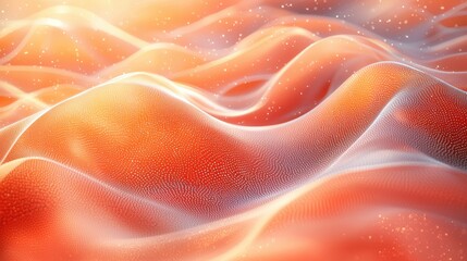 Beautiful abstract landscape of flowing red and orange waves with glimmering details in soft light during sunset