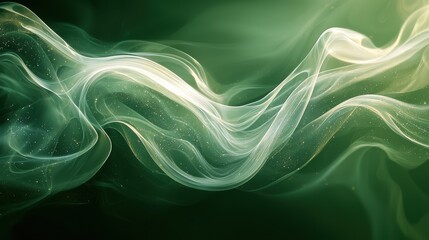 Fototapeta premium Delicate wisps of translucent smoke swirling gracefully against a dark green background in a serene and tranquil composition