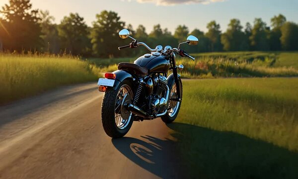 An old motorcycle on a country road 