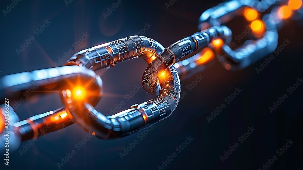 Poster an abstract chain link glows with light, symbolizing connection and strength.