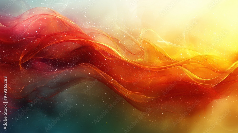 Poster Vibrant abstract waves of color blending warm hues of red and orange with cool blues in a dynamic display of light and motion