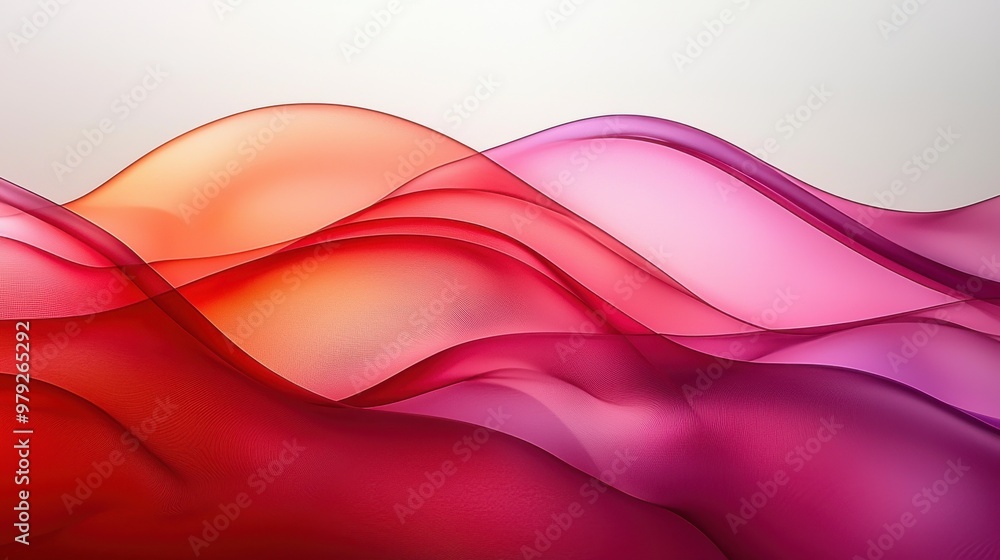 Poster colorful abstract waves in shades of red and pink create a flowing design with a light background, e
