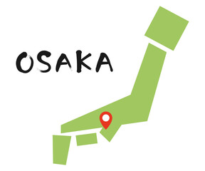 デフォルメした日本列島と大阪のマップピン