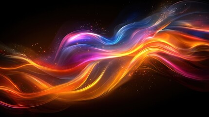 Obraz premium Vibrant swirls of colorful light creating a dynamic visual effect on a dark background in a modern artistic display