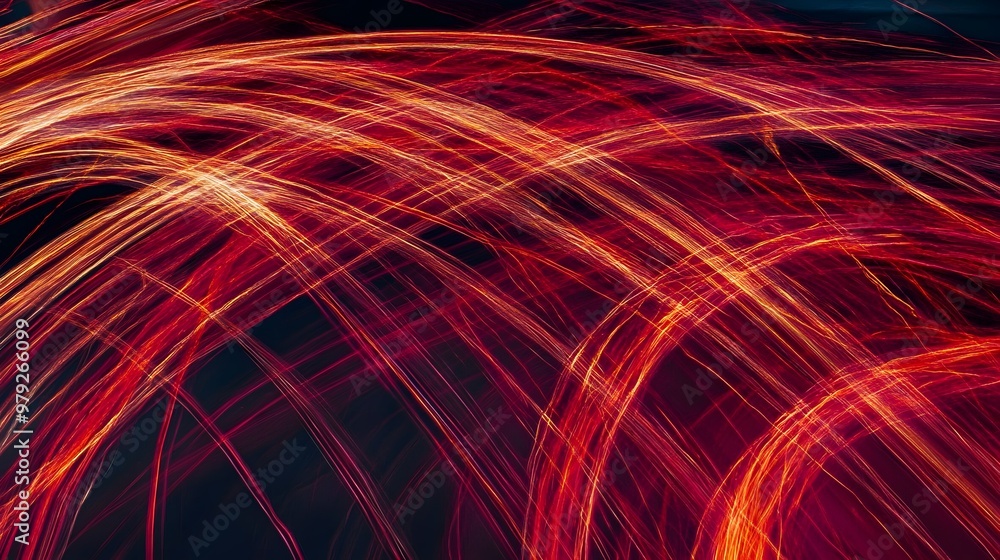 Canvas Prints abstract red and gold light trails on black background