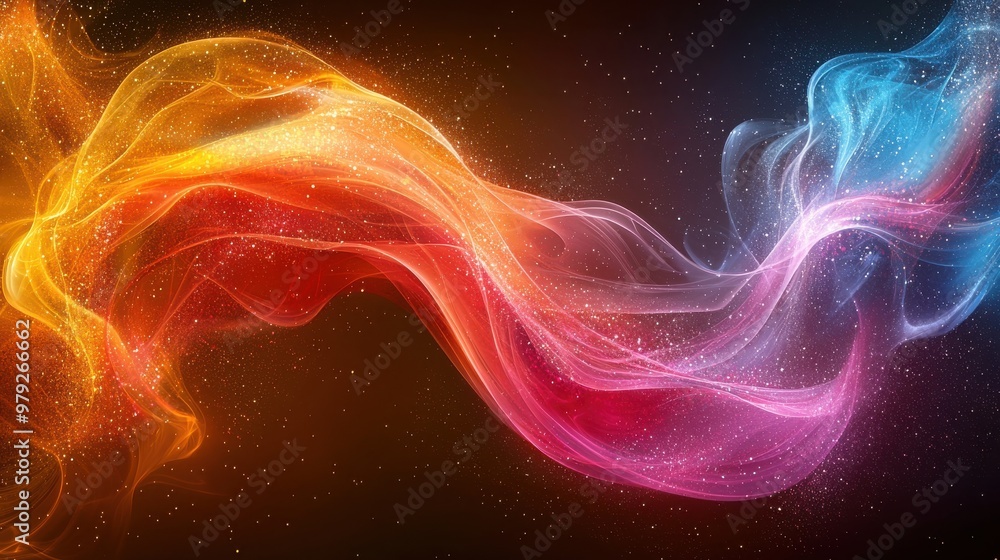 Poster colorful abstract swirls of light and energy creating a vibrant display in deep space background