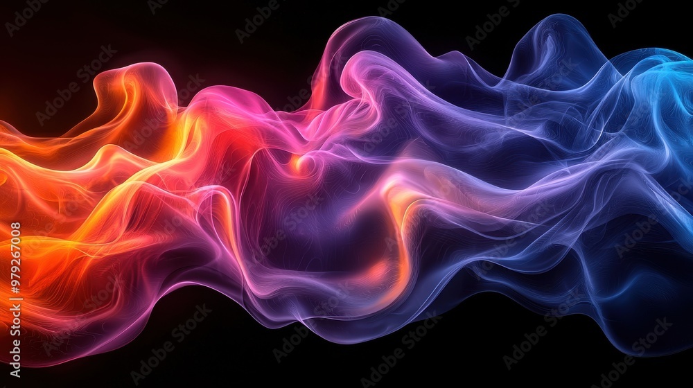 Poster dynamic swirls of color showcasing flowing patterns against a dark background in vibrant hues of ora