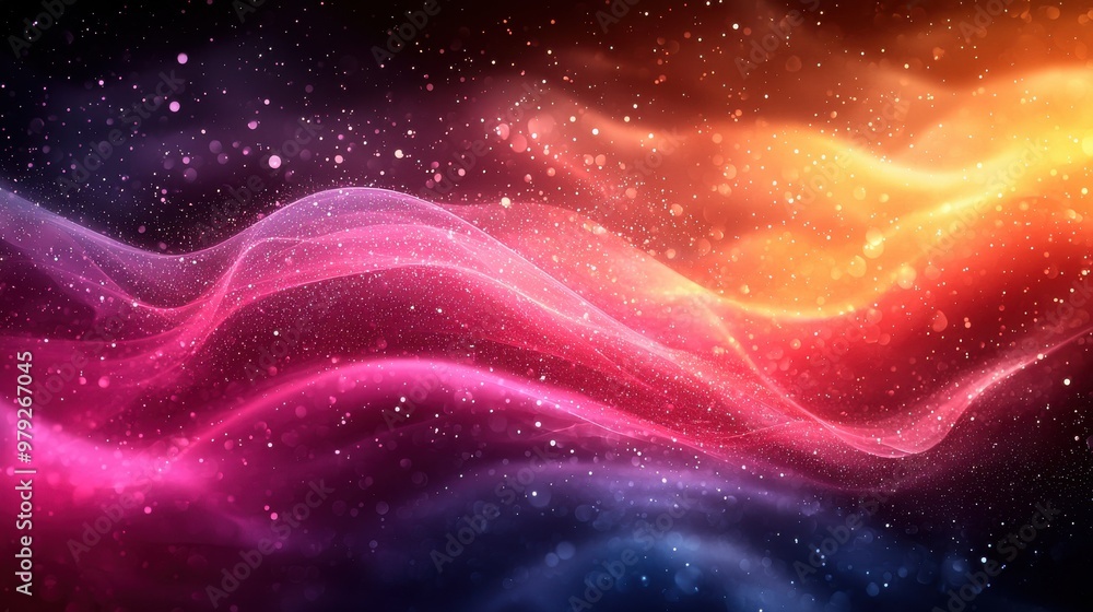 Poster colorful abstract waves of light flow seamlessly in a vibrant display, creating a mesmerizing visual