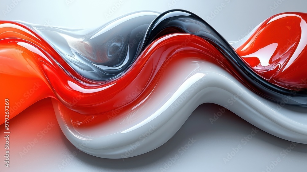 Poster abstract smooth waves of red, black, and white colors create a modern art design in a minimalist set