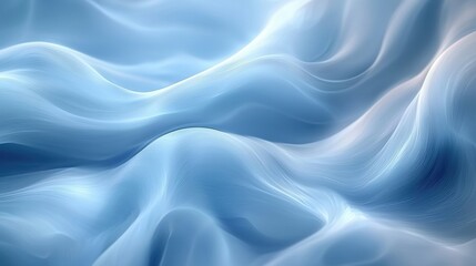 Fototapeta premium Gentle waves of silky blue fabric flowing gracefully in a soft light, creating a tranquil and soothing atmosphere