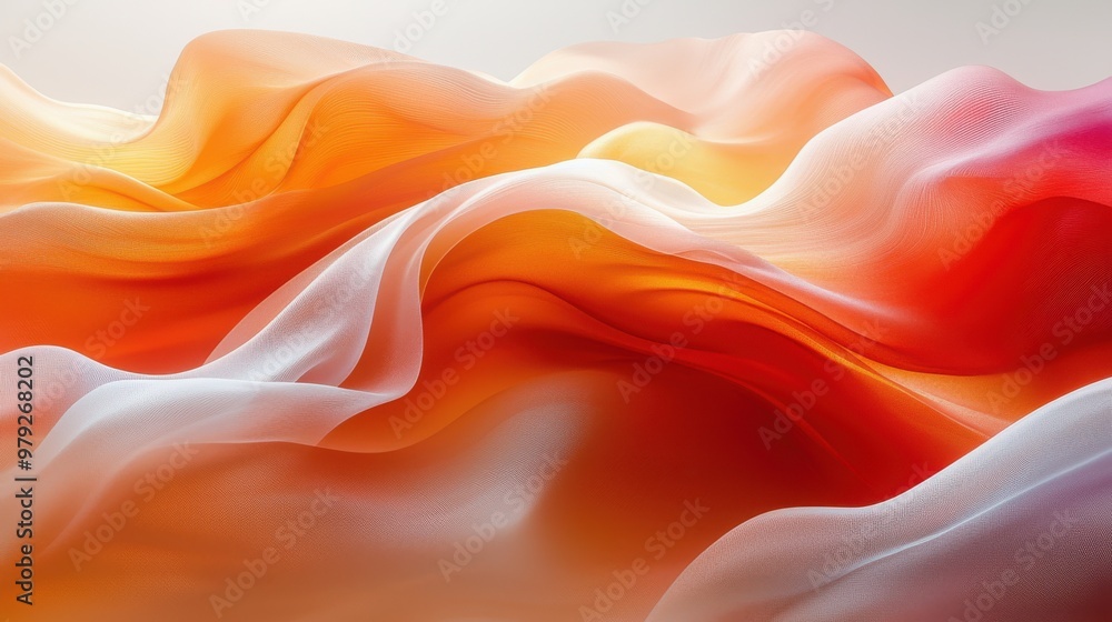 Poster abstract swirling fabric in warm orange and white tones creating a fluid and dynamic visual texture