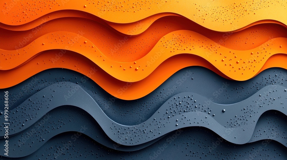 Poster abstract layered design with orange and gray waves creating a flow pattern on a textured background