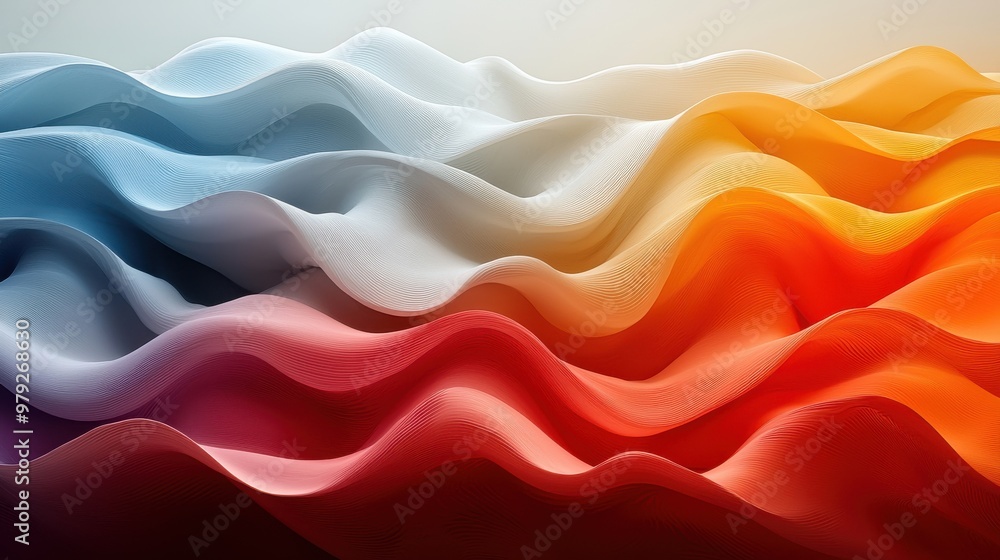 Poster abstract wavy patterns in vibrant colors depicting dynamic movement and flow, creating an artistic v