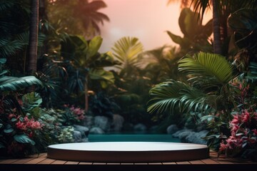 Fototapeta premium Tropical plants outdoors tropics bathtub.
