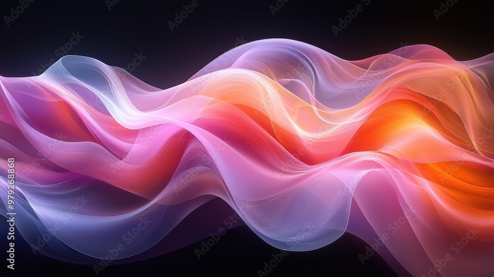Poster ethereal waves of vibrant colors flowing gracefully through a dark space, creating a mesmerizing vis