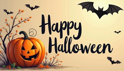  Spooky Halloween wishes with a carved pumpkin and flying bats