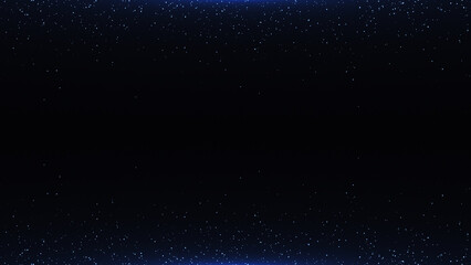 Blue glitter particles frame on black background