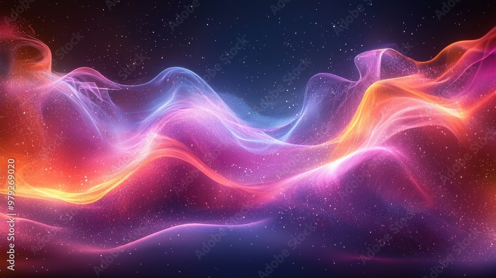 Poster colorful swirling waves of light create a mesmerizing abstract background in a cosmic setting