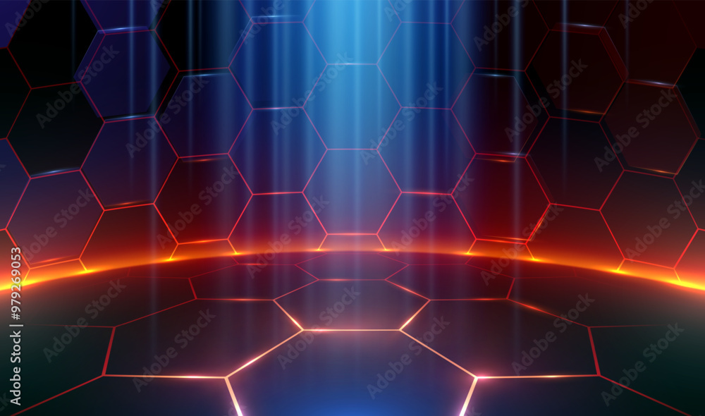 Poster technology hexagonal background with light effects