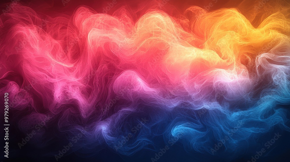 Poster colorful abstract smoke patterns blend gracefully in vibrant hues, creating a dynamic visual effect 