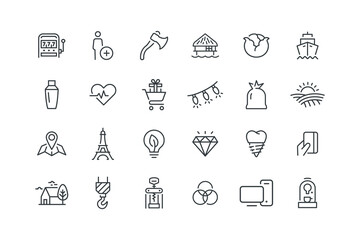 Avatar user,Ax axe hatchet,Bungalow stilt,Cabbage,Cargo freighters, set of icons for web design, vector illustration
