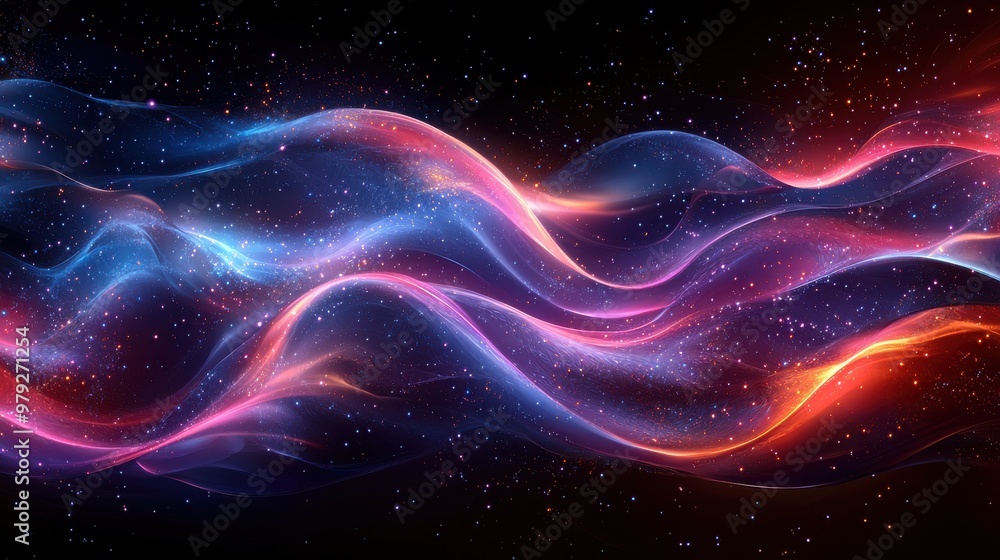 Aufkleber colorful abstract waves of light flow through a dark cosmic background, creating a mesmerizing visua