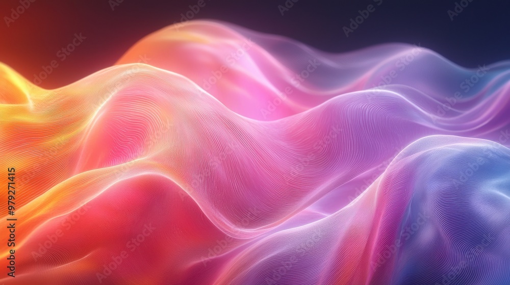 Poster colorful flowing waves of light and texture create a mesmerizing display in a digital abstract desig