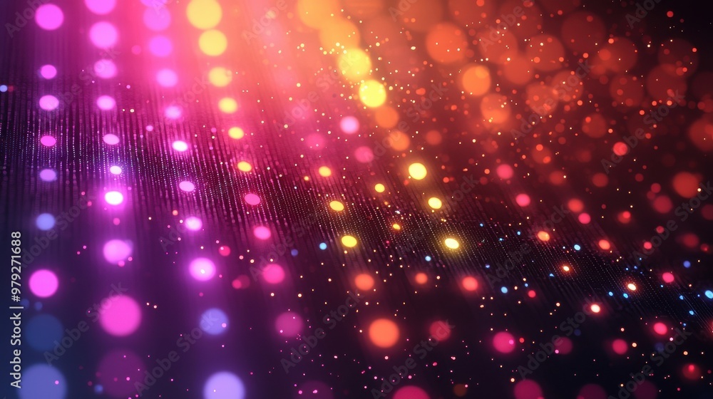 Poster colorful abstract lights create a vibrant atmosphere with flowing patterns in a dark setting during 