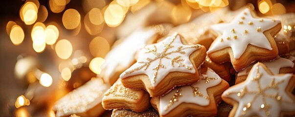 Deliciously decorated star-shaped cookies, perfect for holiday celebrations with a warm and festive ambiance.