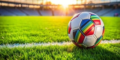 Fototapeta premium EURO 2024 UEFA soccer ball on green grass field in Offenbach am Main, Germany, Germany, Hesse, Offenbach am Main, EURO 2024