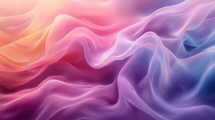 Obraz premium Softly flowing fabric in pastel hues creates an ethereal backdrop of pink, purple, and orange tones, evoking a serene atmosphere