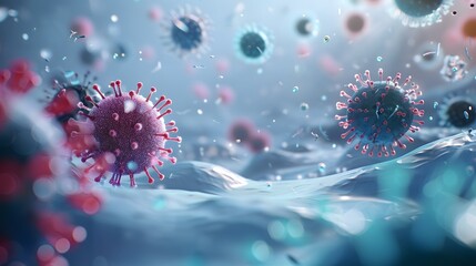 Fototapeta premium Virus and Antibodies in Serum - Microscopic Interaction