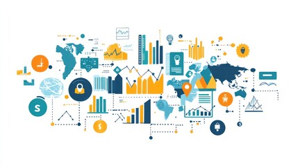 A digital illustration representing business development strategies, with icons symbolizing partnerships, growth, and innovation, surrounded by global market symbols