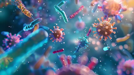 Naklejka premium Virus and Antibodies in Serum - Microscopic Interaction