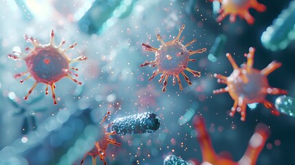 Fototapeta premium Virus and Antibodies in Serum - Microscopic Interaction