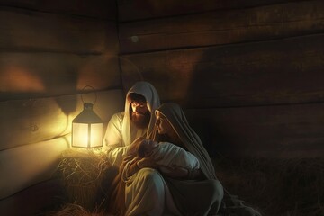 Nativity scene. The birth of Jesus Christ. Birth of jesus focused theme. 