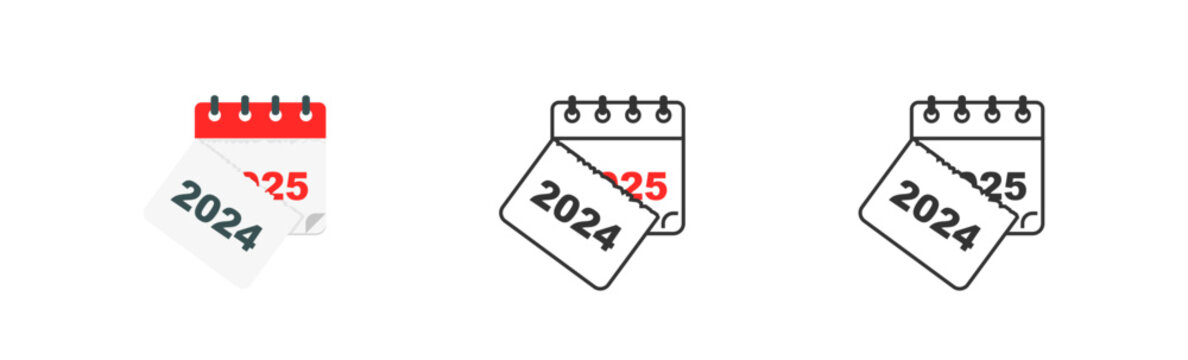 Curled paper calendar 2024 - 2025. New Year 2025. Tear off the calendar sheet flat icon. Vector isolated illustration