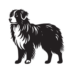 Australian Shepherd dog standing silhouette Design, Dog Vector illustration in black and white