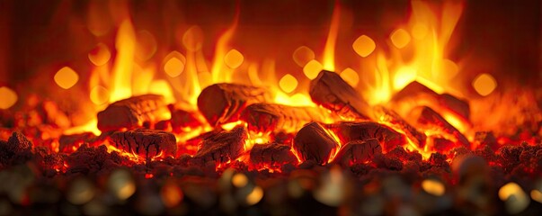 Glowing embers of a fire create a warm and inviting atmosphere, capturing the essence of comfort and coziness.
