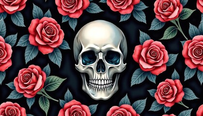  Elegant macabre  Skeleton and roses in a dark tapestry
