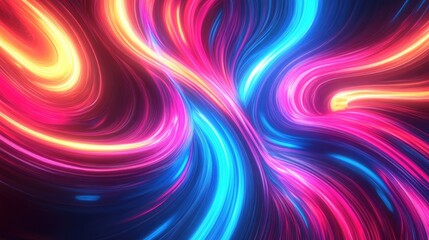 Fototapeta premium A vibrant abstract background of swirling neon lights, glowing with electric energy in shades of pink, blue, and purple.