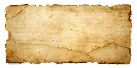 Old weathered paper with torn edges and faded writing, vintage, aged, texture, grunge, antique, distressed, blank, background