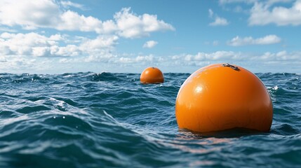 Orange Buoys Floating on Calm Ocean Waves