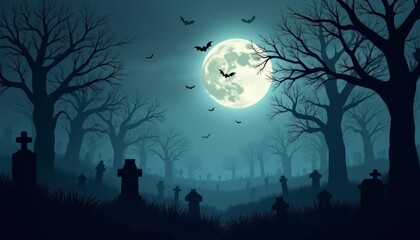 Fototapeta premium Eerie Halloween night in the cemetery