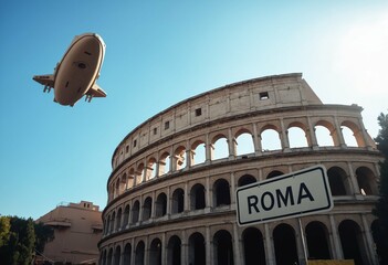 Colosseo di Roma universo parallelo con astronave