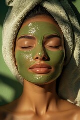 Fototapeta premium Beautiful Woman with Hydrating Green Serum Mask