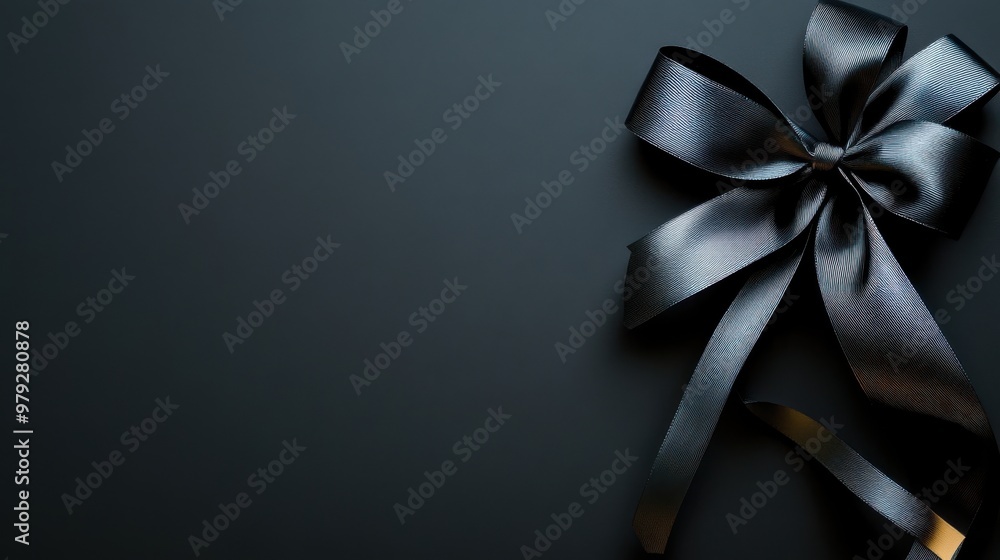 Sticker black ribbon bow on dark background